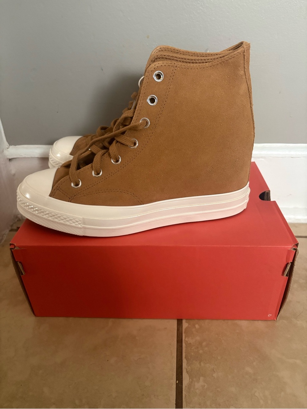 Converse Chuck 70 Wedge Platform Suede Incensed Tan Brown Women’s Size 10 - Picture 5 of 8